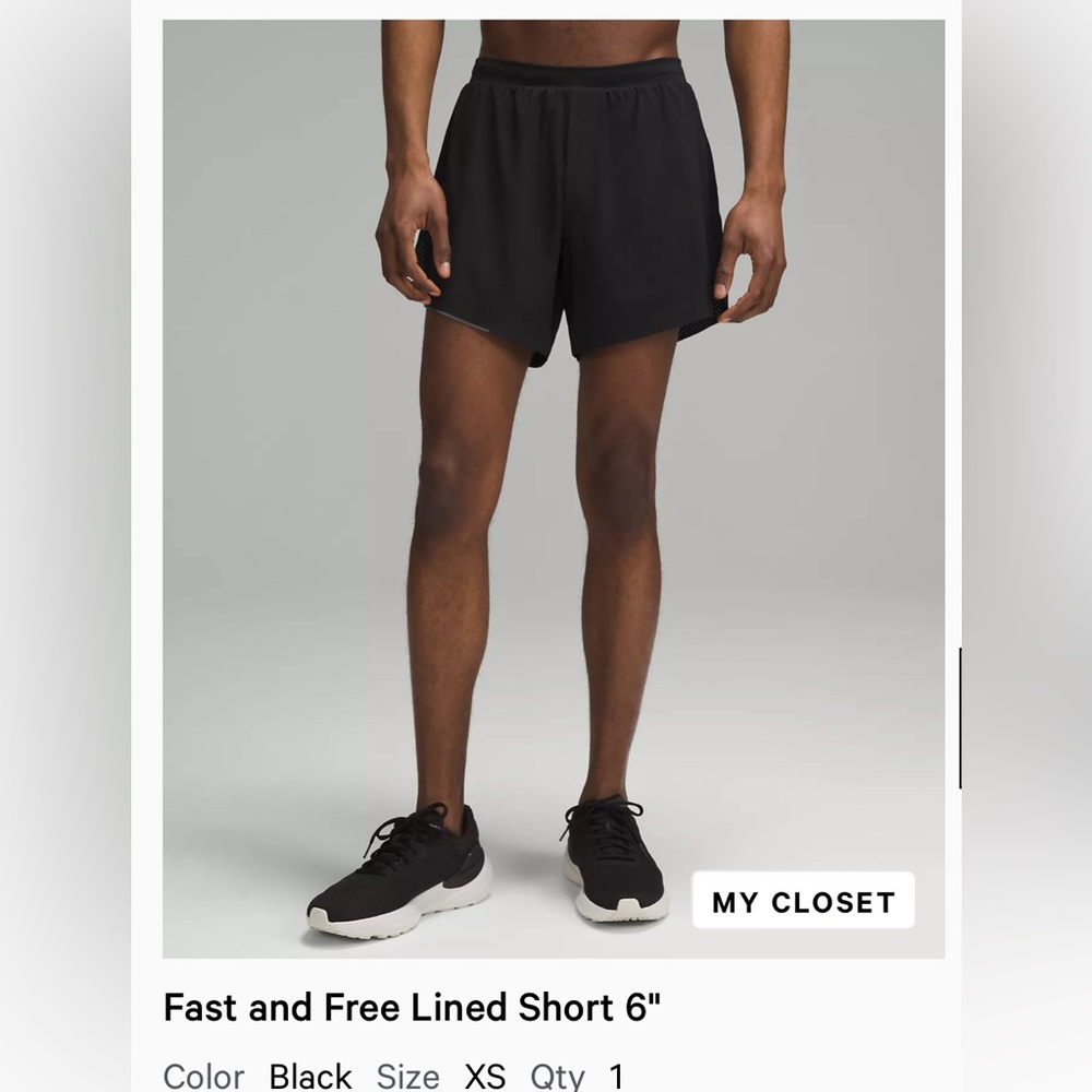 Men’s Lululemon Fast and Free 6” Lined Short - Black XS
